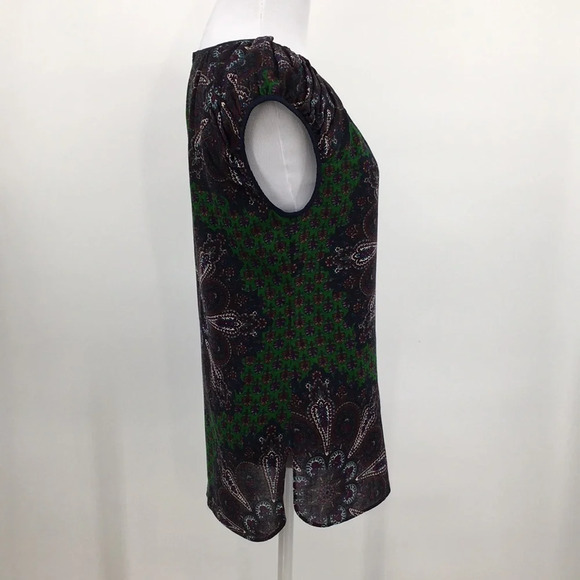 Charlotte Brody Blouse Womens XS Green Blue‎ Wool Boho Top Lined Medallion - Picture 7 of 12